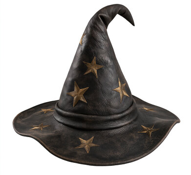 Wizard and witch hat with gold star pattern for halloween fantasy costume apparel or black magic sorcerer clothing
