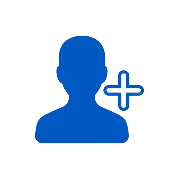 Blue User Profile Icon with Plus Sign Symbol for Adding New Contact or Friend Requests in Digital Interfaces