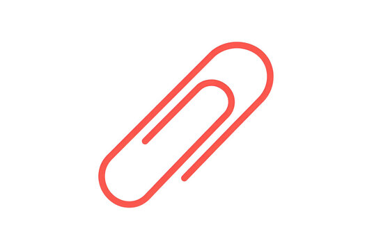 Icona vettoriale piatta di una graffetta rossa su sfondo bianco, simbolo universale per allegare file, documenti digitali o email, design minimale ed elegante per interfacce utente e applicazioni web.