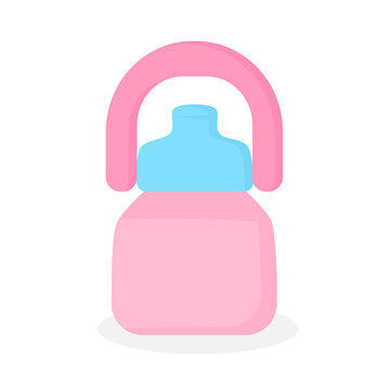 Cute mini water bottles in pink and blue with easy carry handles, suitable for sports, school, outdoor, travel, product packaging, advertising, and lifestyle designs