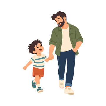 Father and son sharing a picnic meal outdoors during a cheerful family day illustration