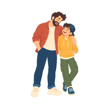 Father helping his son get ready for soccer in a supportive family sports illustration
