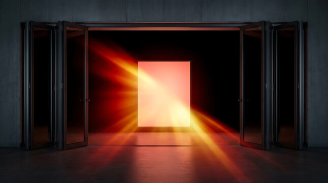 Modern folding doors open wide to bright light