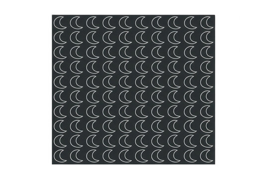 Un motivo geometrico senza cuciture composto da icone di lune crescenti bianche disposte in una griglia ordinata su uno sfondo grigio scuro, ideale per design grafici, sfondi o carta da parati.