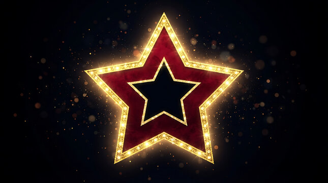 Red star with golden light bulb frame