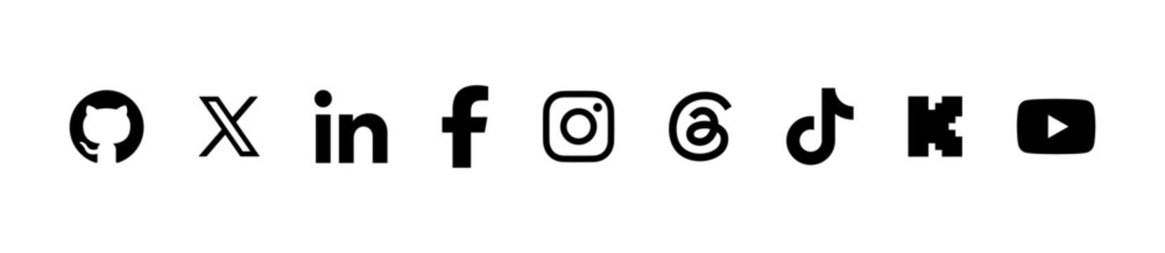 Social media icons buttons | social network logo | social networking platforms app logos | github, kick, linkedin, threads, x, Facebook, instagram, tiktok, YouTube, logo, icon, button