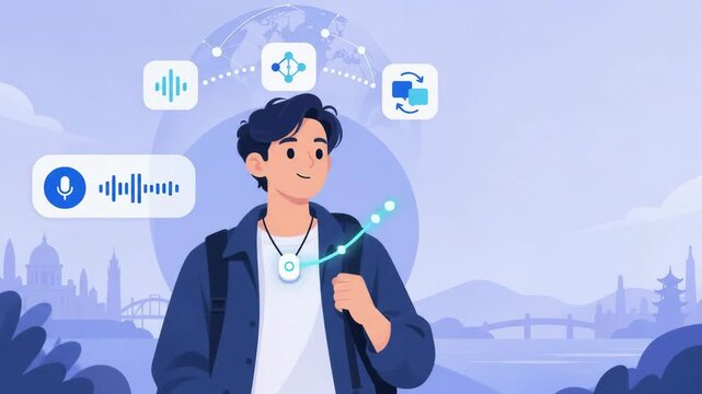 Animated vector illustration of a young man using a wearable