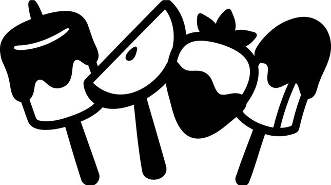 Black and White Icon Set of Chocolate Dipped Fruit and Treats