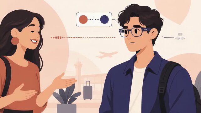 Vector animation of real-time language translation in airport setting