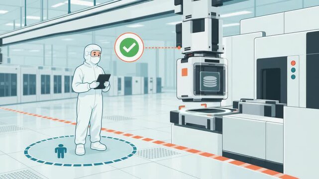 Automated semiconductor manufacturing cleanroom with robotic arm and