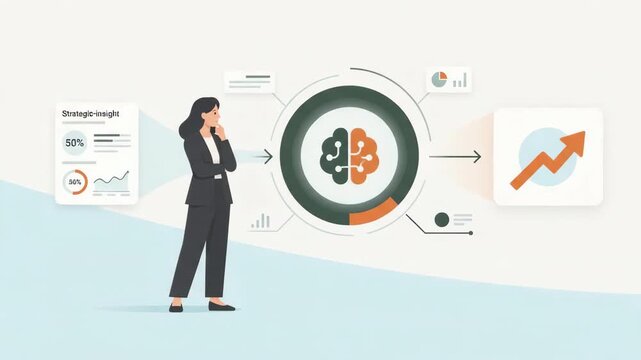 Business intelligence process animation with data analysis and