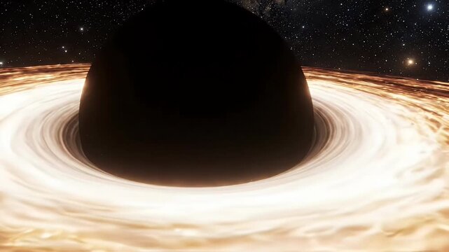 Supermassive black hole with glowing accretion disk in deep space