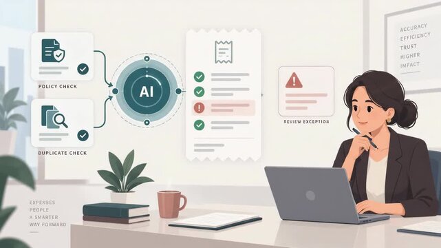 Animated illustration of AI automated expense workflow with policy