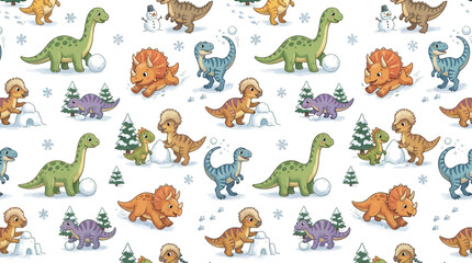 Cute cartoon dinosaurs in winter scene © Brownis