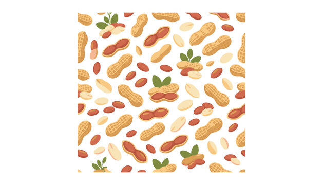 Seamless peanut pattern featuring whole shells kernels green leaves and nuts isolated on white background vector illustration.