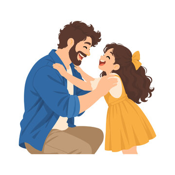 Father and daughter holding hands while smiling at each other in a warm family bonding illustration