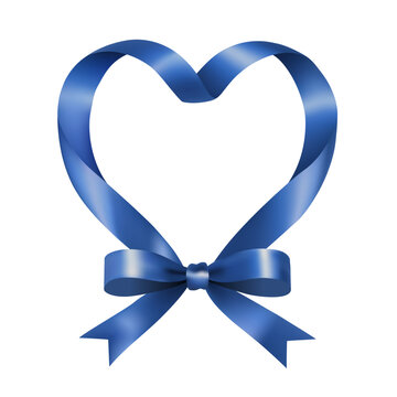 blue ribbon shaped as a heart with a bow vector illustration isolated on white background
