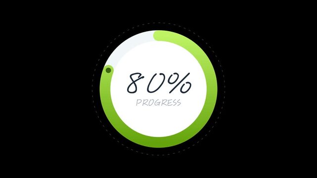 Green Circular Progress Loader Glossy Dial Percentage Counting Animation Black Background