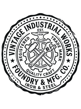 Vintage industrial works foundry and manufacturing logo