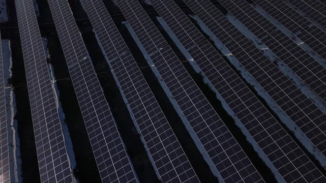 Drone Shot of a Large Solar Panel Installation.