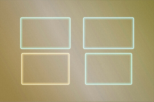 Two by two neon-outline rectangles glow softly on a warm beige background, creating a sleek futuristic mood for branding, UI mockups, or ads.