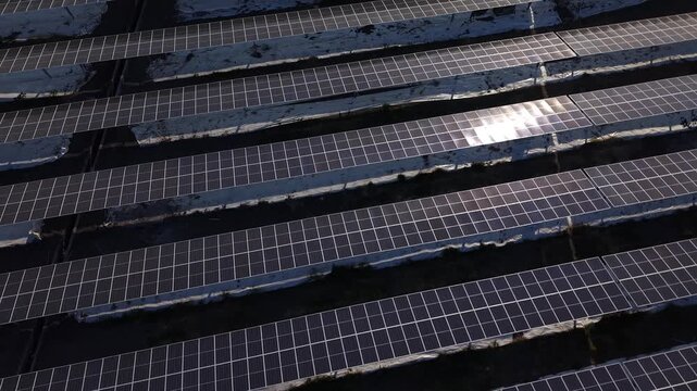 Aerial View of Photovoltaic Solar Panels.