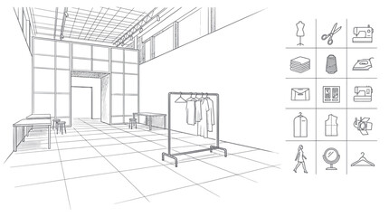 Fototapeta premium Clothing Rack with Garments in a Studio Setting.