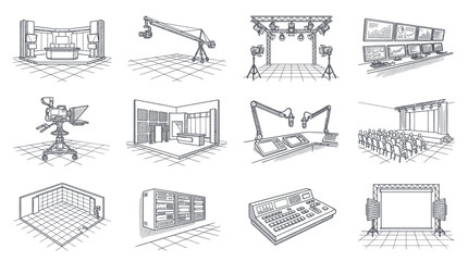Fototapeta premium Collection of Broadcast and Event Production Setups.