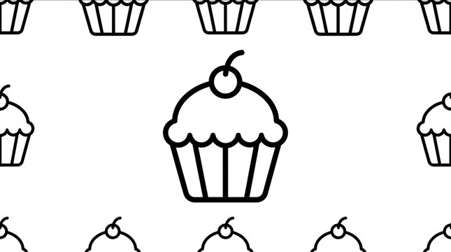 Seamless cupcake line art pattern on white background