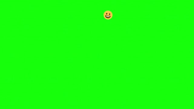 Animated yellow emoji face on green screen background, happy smiling emoticon icon, social media reaction element for video editing
