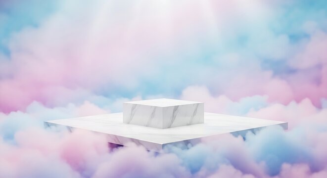 Marble pedestal floating on soft clouds