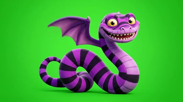 Cartoon purple winged snake character for halloween animations