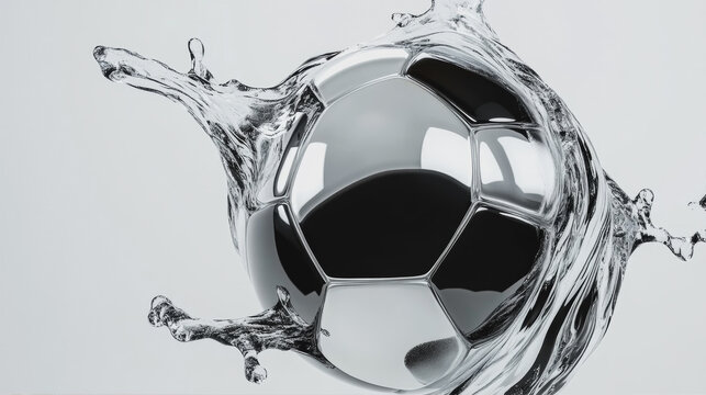 Soccer ball splashing in clean water on a white background, dynamic sports concept 3D render