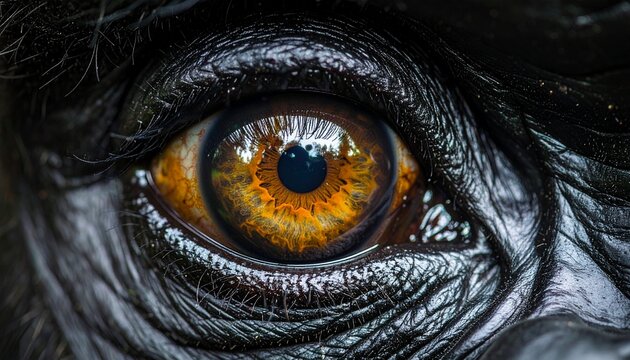 Extreme Close-up of a Gorillas Intense Amber Eye.