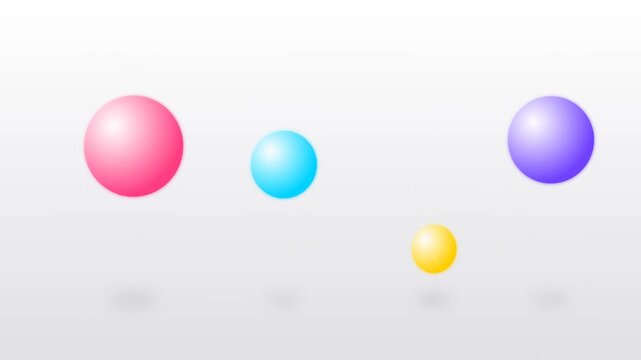 Floating colorful 3D spheres moving on a clean white background