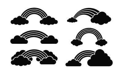 Fototapeta premium Rainbow and cloud silhouette set for weather and nature icons.