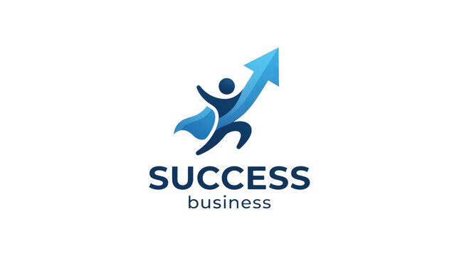 Business success concept with superhero icon and upward arrow growth symbol
