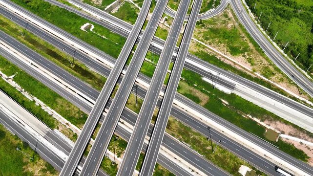 Aerial view bridge intersection multi layer between the highway