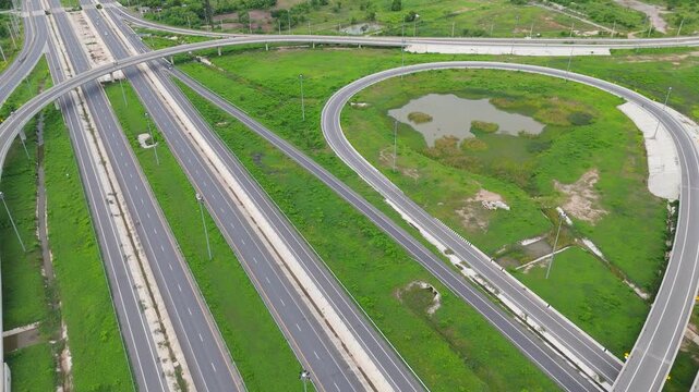 Aerial view bridge intersection multi layer between the highway