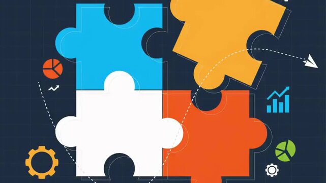 puzzle icon animation motion graphic video design, 4 pieces puzzle for business element template and background