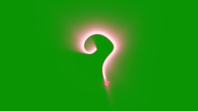 Red glowing neon question mark line animation loop on green  background, 2d hand drawn doodle effect icon for faq, doubts, queries, mystery, quiz show, 4k ultra hd vfx overlay motion asset clip