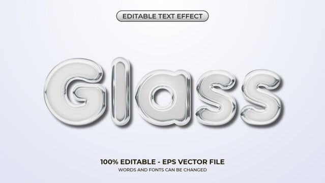3D bold glass text effect. Editable glossy silver chrome metal style effect