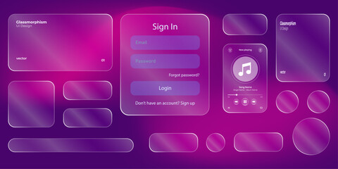 music player liquid glass design user interface. transparent music interface Glass Buttons UI UX. smartphone music player interface for application, webs, etc