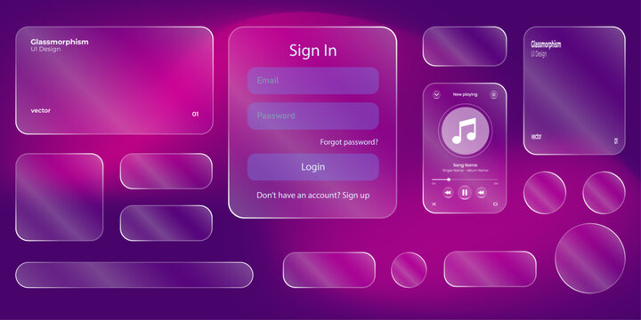 music player liquid glass design user interface. transparent music interface Glass Buttons UI UX. smartphone music player interface for application, webs, etc
