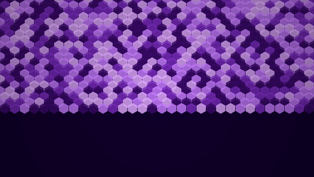 Abstract background, with a hexagonal, grid pattern, honeycomb, structure in shades, of purple and, violet on a, dark purple background, for a texture