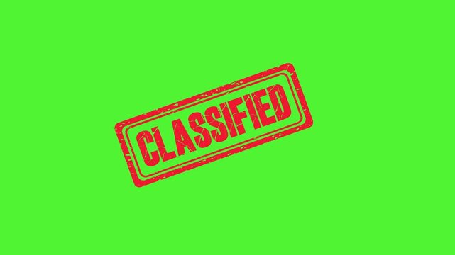 Red Classified Rubber Stamp Animation Isolated on Green Screen Background for Easy Chroma Key Compositing