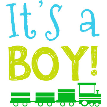 Its a Boy Baby Shower Lettering with Toy Train