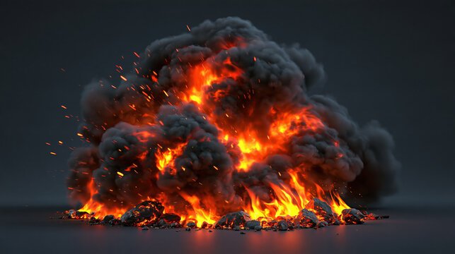 Explosion fire smoke flame burning