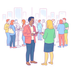 Fototapeta premium Colorful vector illustration of a professional networking mixer event.