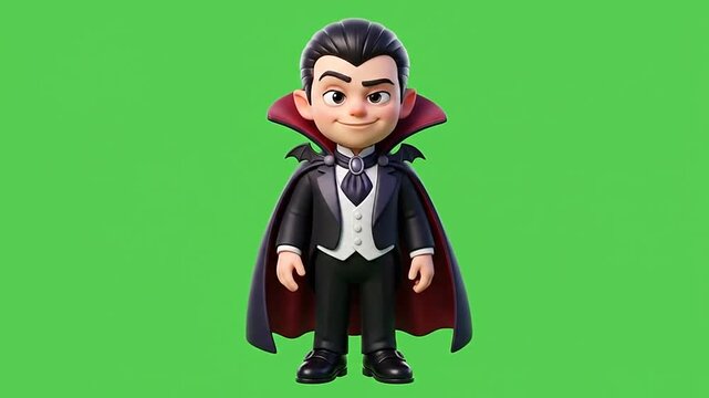 Little dracula vampire animation poses for halloween on green screen